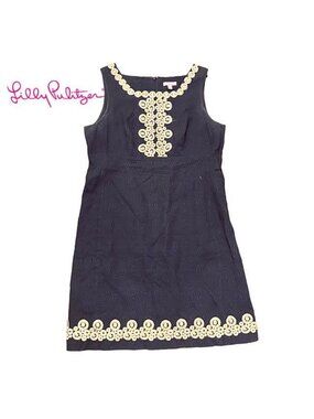 LILLY PULITZER Adelson Navy & Gold Jacquard Shift Dress, size 14